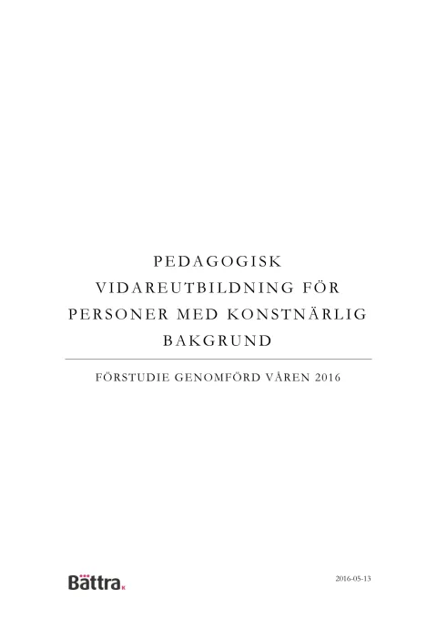 Omslag till Pedagogisk vidareutbildning för personer med konstnärlig bakgrund