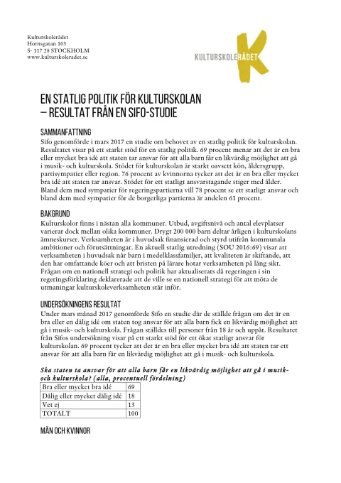 Omslag till En statlig politik för kulturskolan